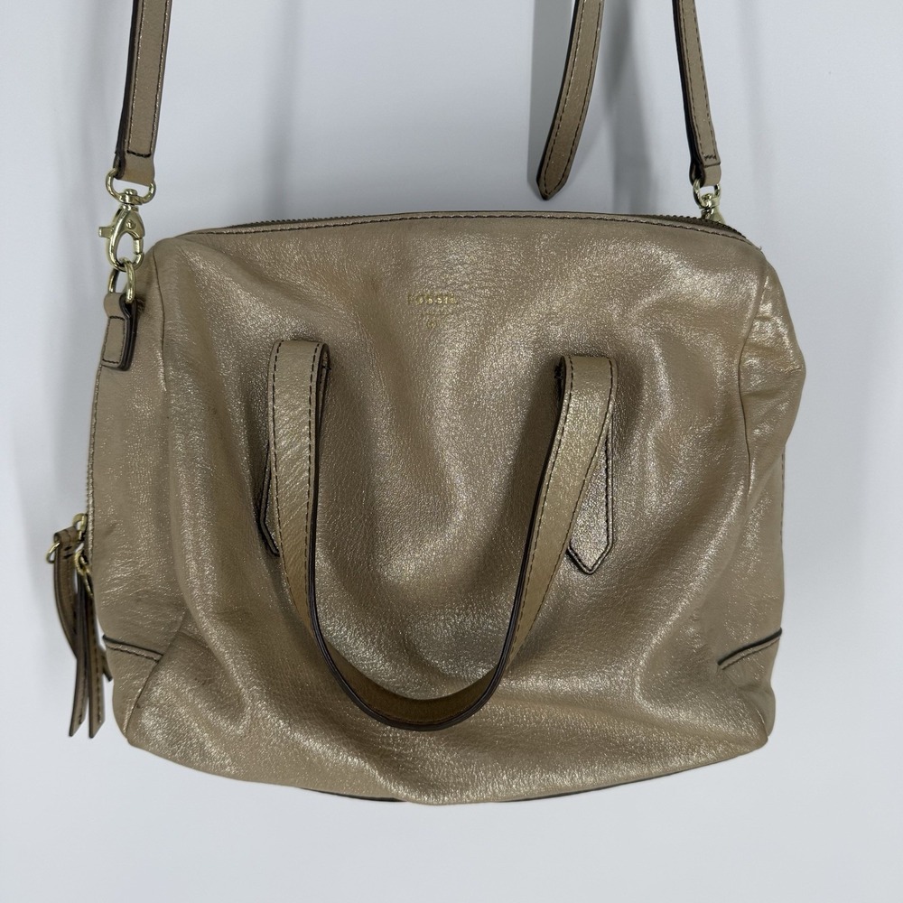 FOSSIL Crossbody Leather Bag Satchel Gold Metallic Glitter Y2K Vintage Bratz